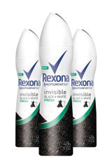 Rexona Invisible Black+White Fresh Pudrasız Ter Önleyici Antiperspirant Sprey Kadın Deodorant 3x150 ml