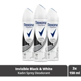 Rexona Invisible On Black+White Clothes Pudrasız Ter Önleyici Antiperspirant Sprey Kadın Deodorant 3x150 ml