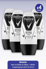 Rexona Men Invisible On Black+White Clothes Pudrasız Ter Önleyici Antiperspirant Roll-On Erkek Deodorant 4x50 ml