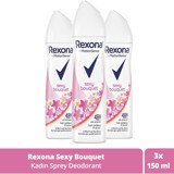 Rexona Sexy Bouquet Pudrasız Ter Önleyici Antiperspirant Sprey Kadın Deodorant 3x150 ml