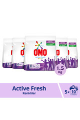 Omo Active Fresh Renkliler İçin 50 Yıkama Toz Deterjan 5x1.5 kg