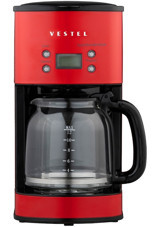 Vestel Retro Plastik Filtreli Karaf 1.5 L Hazne Kapasiteli 12 Fincan Akıllı 1000 W Kırmızı Filtre Kahve Makinesi