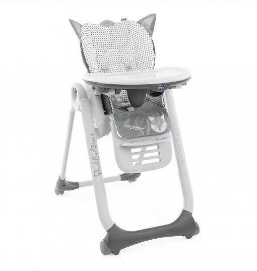 Chicco Polly 2 Start Metal Emniyet Kemeri Tekerlekli Tepsili Katlanır Mama Sandalyesi Beyaz-Gri