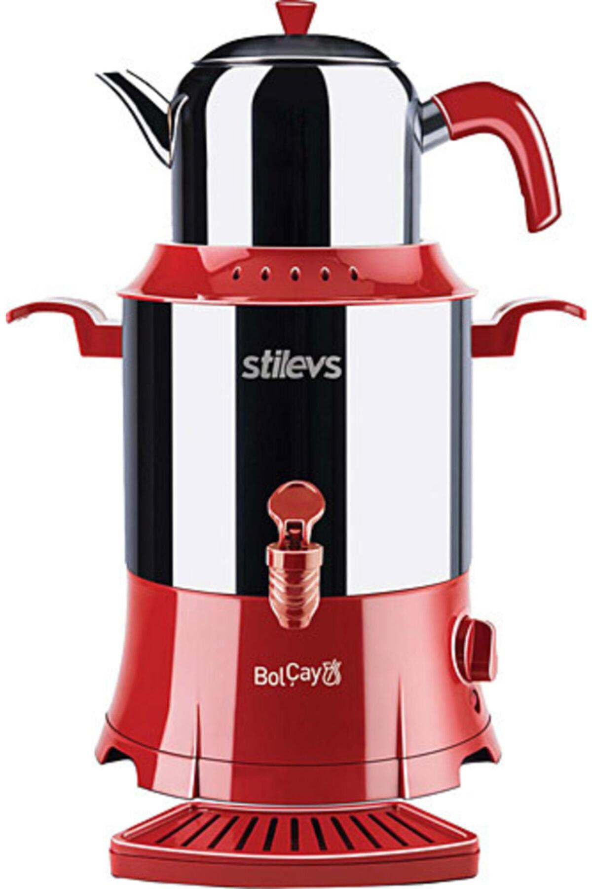 Stilevs Bolçay Otomatik Paslanmaz Çelik Demlikli 1250 W Işıklı Paslanmaz Çelik Inox Kırmızı Çay Makinesi