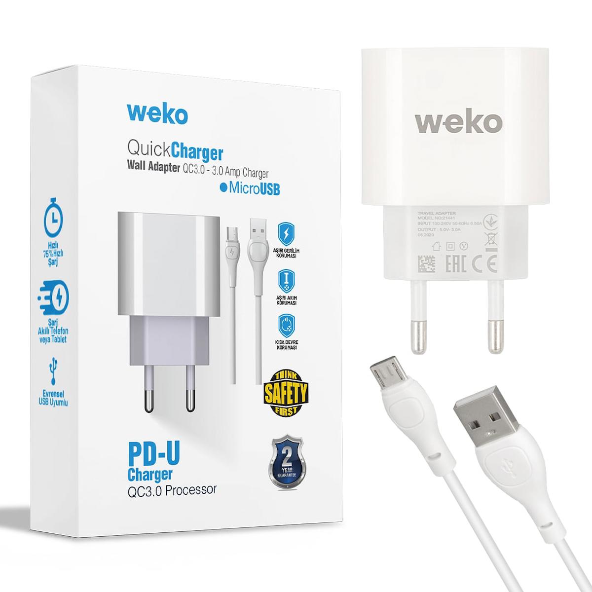 Weko WK-21441 Universal Micro USB Kablolu Hızlı Şarj Aleti Beyaz