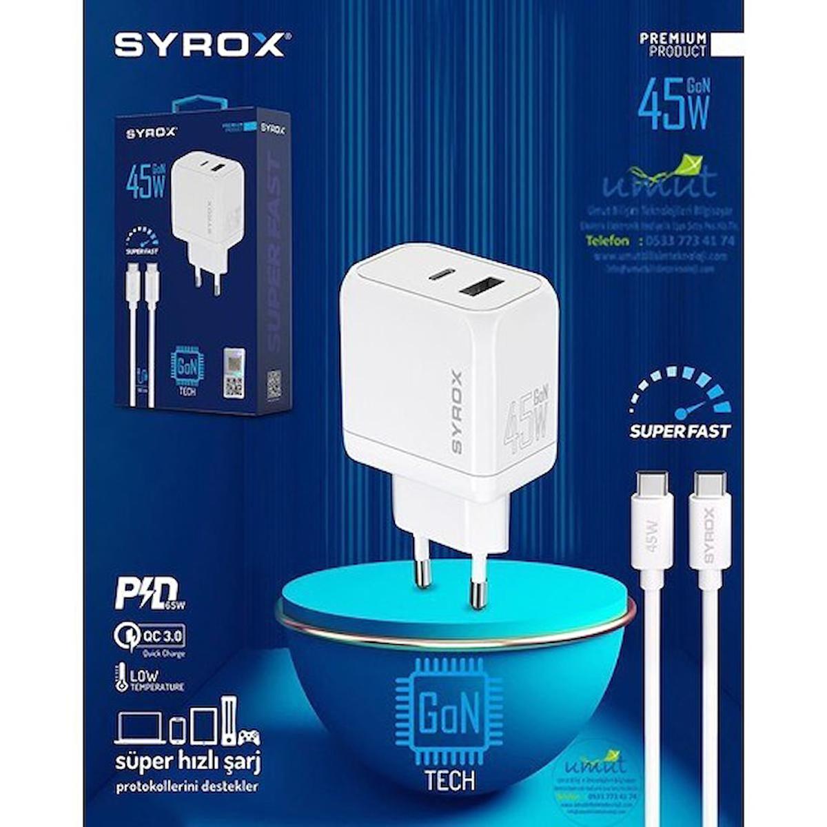 Syrox Universal USB Kablolu Hızlı Şarj Aleti Beyaz