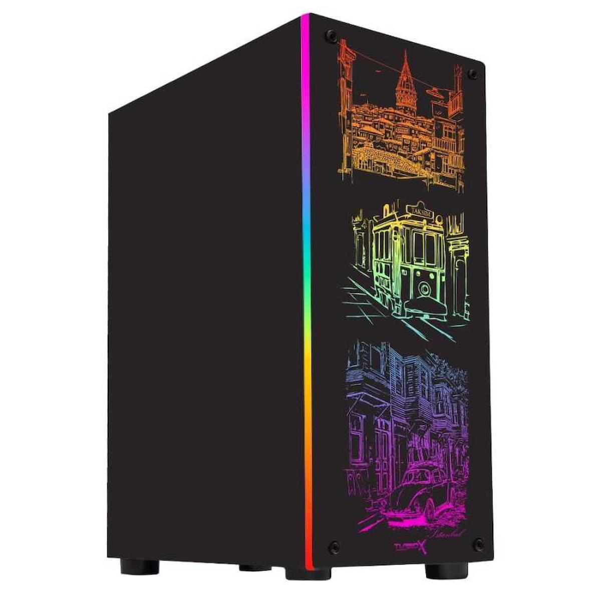 Turbox Silüet 1x RGB 1 Fanlı Siyah Dikey Kullanım ATX Bilgisayar Kasası