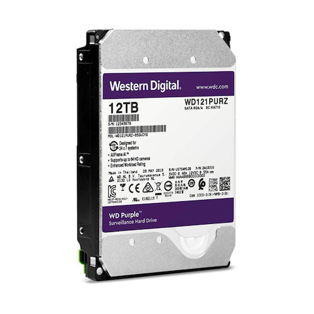 Western Digital WD Purple WD121PURZ 12 TB 3.5 inç 7200 RPM 256 MB SATA 3.0 Güvenlik Kamerası Harddisk