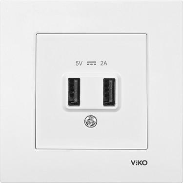 Viko Karre Çerçeveli USB Girişli İç Mekan İkili Priz Beyaz
