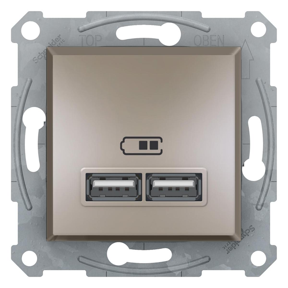 Schneider Asfora Çerçeveli USB Girişli Sıva Üstü Tekli Priz Bronz