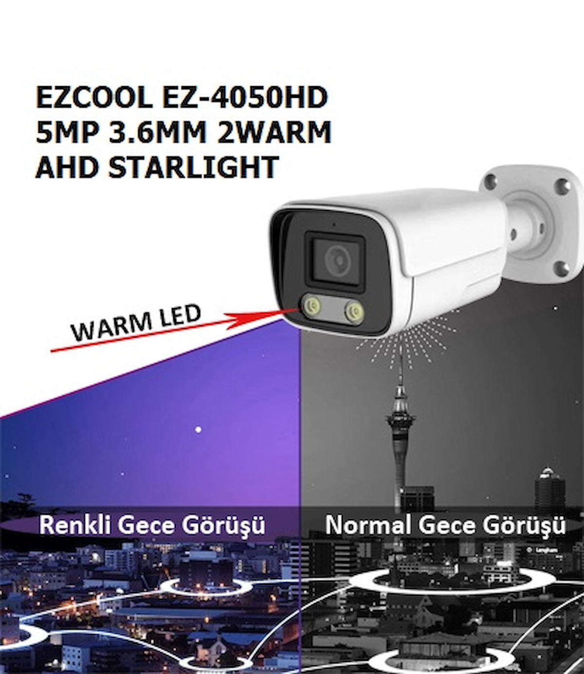 Ezcool EZ-4050 Analog 1 Kameralı Gece Görüşlü Dış Mekan Kablolu Güvenlik Kamerası
