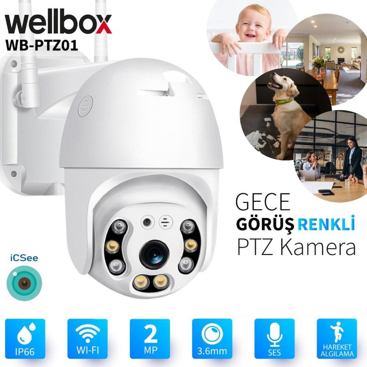 Wellbox WB-PTZ01 Ethernet Mini 1 Kameralı 360 Derece Dönen Gece Görüşlü İç Dış Mekan Kablosuz Güvenlik Kamerası