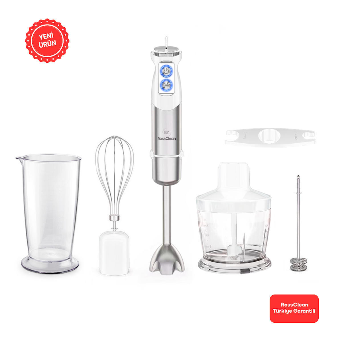 RossClean Multi Pro 600 ml Turbolu 4 Bıçaklı Blender Seti Beyaz