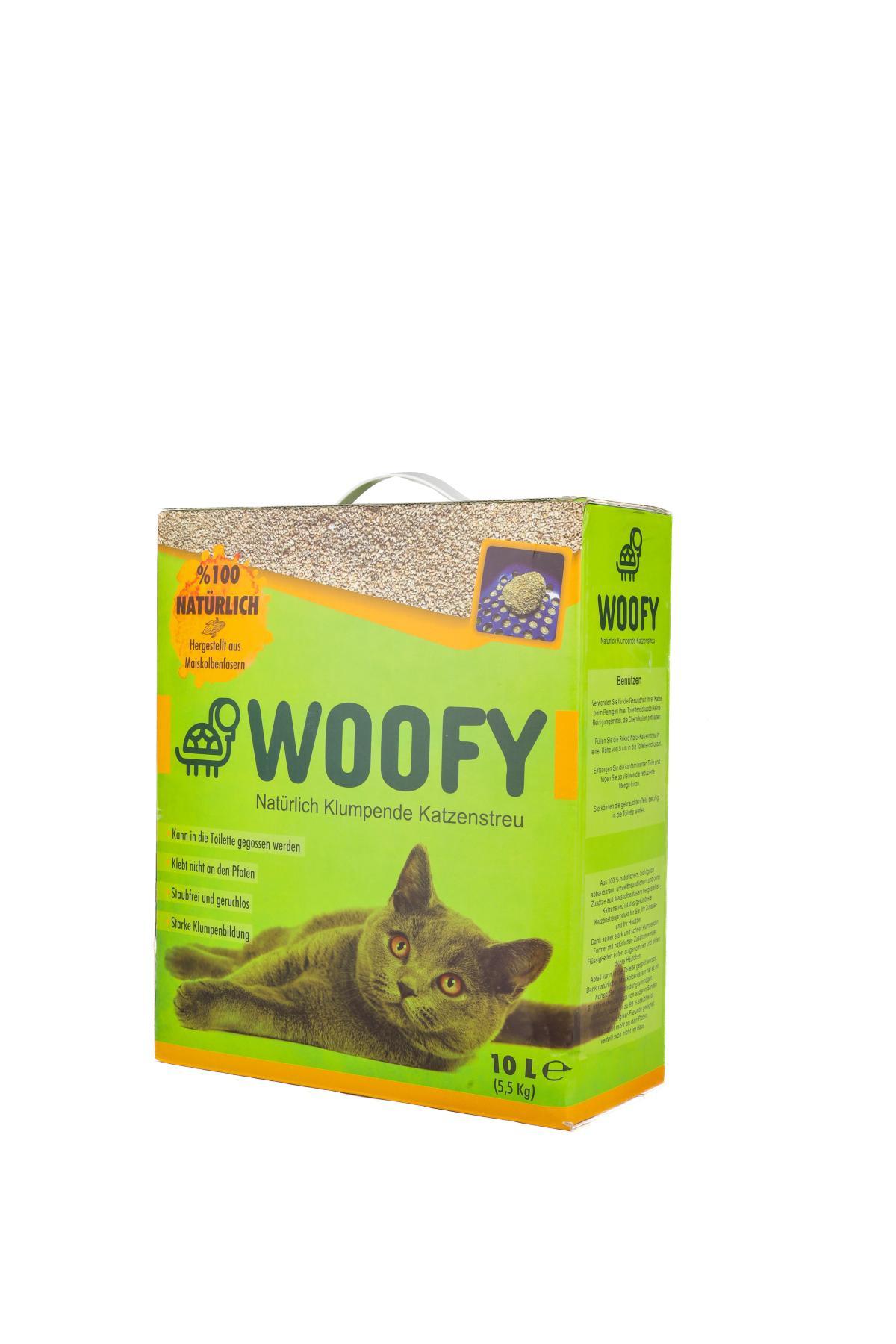 Woofy Pet Furniture Kokusuz Topaklanan İnce Taneli Mısır Koçanı Lif Kedi Kumu 10 lt