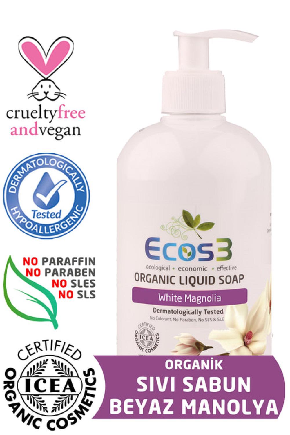 Ecos3 Beyaz Manolya Nemlendiricili Organik Sıvı Sabun 500 ml Tekli