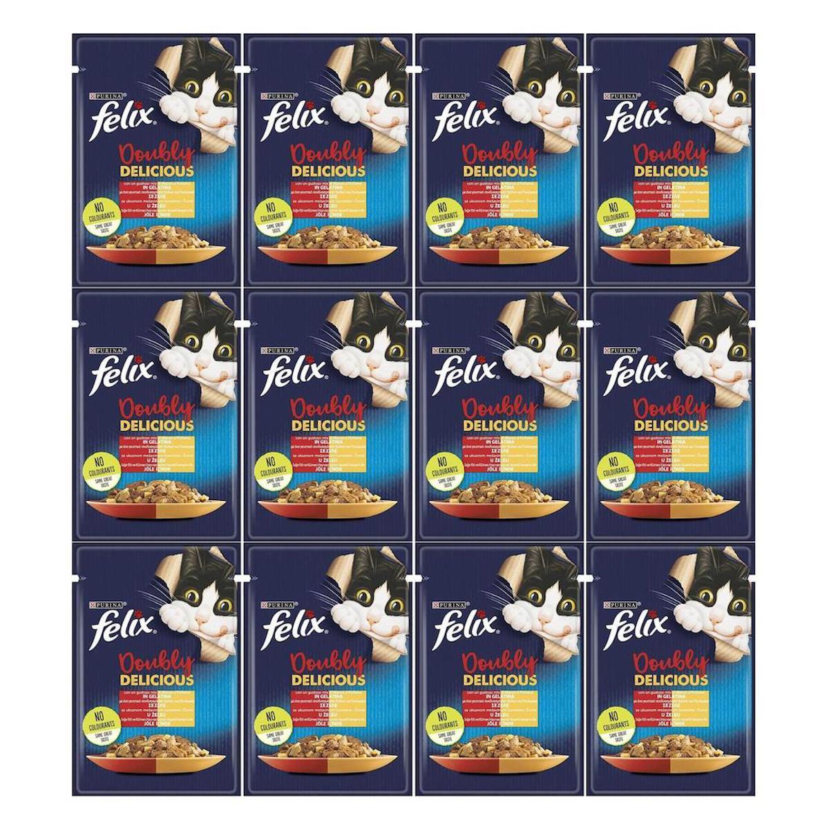 Felix Doubly Delicious Tavuklu ve Sığır Etli Yetişkin Yaş Kedi Maması 12x85 gr