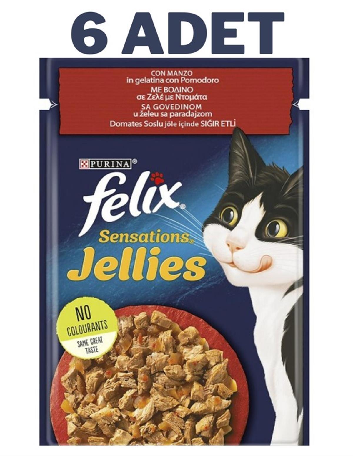 Felix Sensations Jellies Sığır Etli Yetişkin Yaş Kedi Maması 6x85 gr