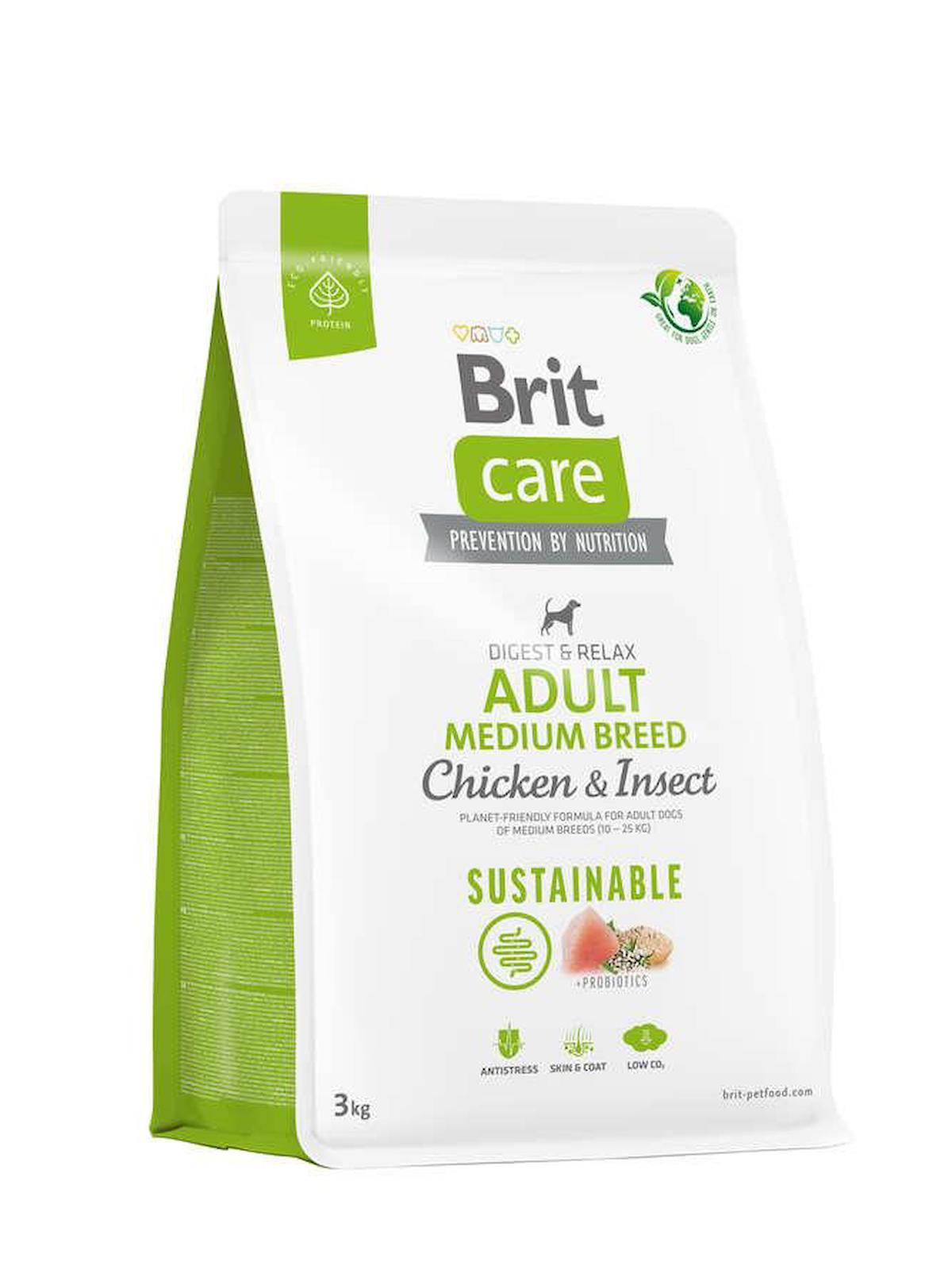 Brit Care Sustainable Larvalı ve Tavuklu Orta Irk Yetişkin Kuru Köpek Maması 3 kg