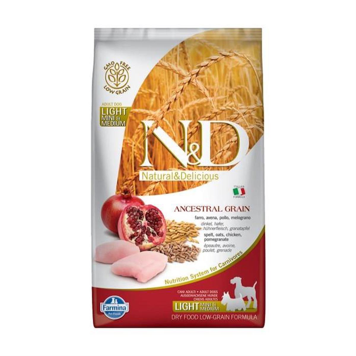 N&D Ancestral Grain Light Narlı ve Tavuklu Küçük ve Orta Irk Yetişkin Kuru Köpek Maması 2.5 kg