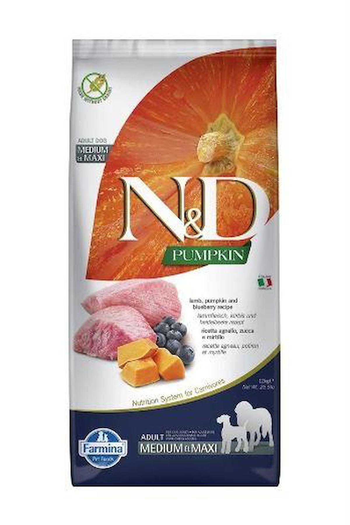 N&D Pumpkin Bal Kabaklı Kuzu Etli ve Yaban Mersinli Büyük ve Orta Irk Yetişkin Kuru Köpek Maması 12 kg