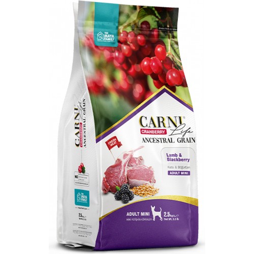 Carni Life Cranberry Böğürtlenli ve Kuzu Etli Mini Irk Yetişkin Kuru Köpek Maması 2.5 kg