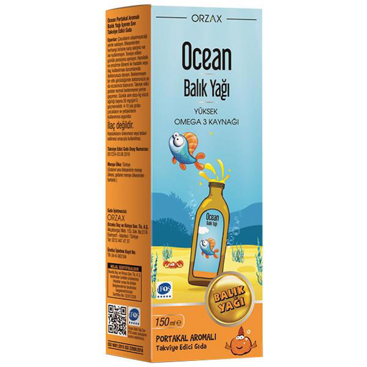 Ocean Orzax Omega 3 Aromalı Çocuk Vitamin 150 ml