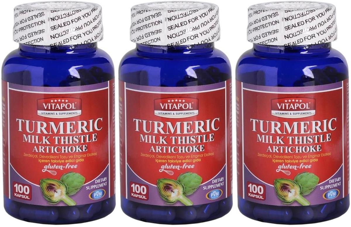 Vitapol Turmeric Milk Thistle Artichoke Aromalı Unisex Vitamin 3x100 Kapsül