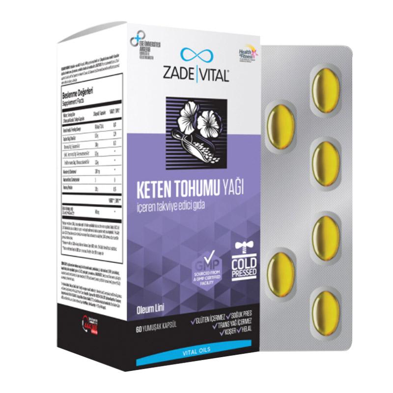 Zade Vital Keten Tohmu Yağı Aromalı Yetişkin Bitkisel Besin Desteği 60 Kapsül