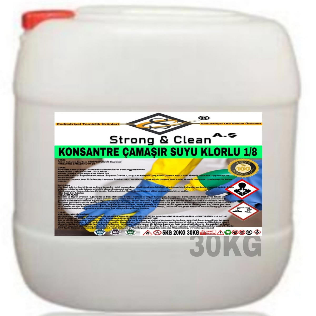 Strong & Clean Klorlu Renkliler İçin Konsantre Çamaşır Suyu 30 kg