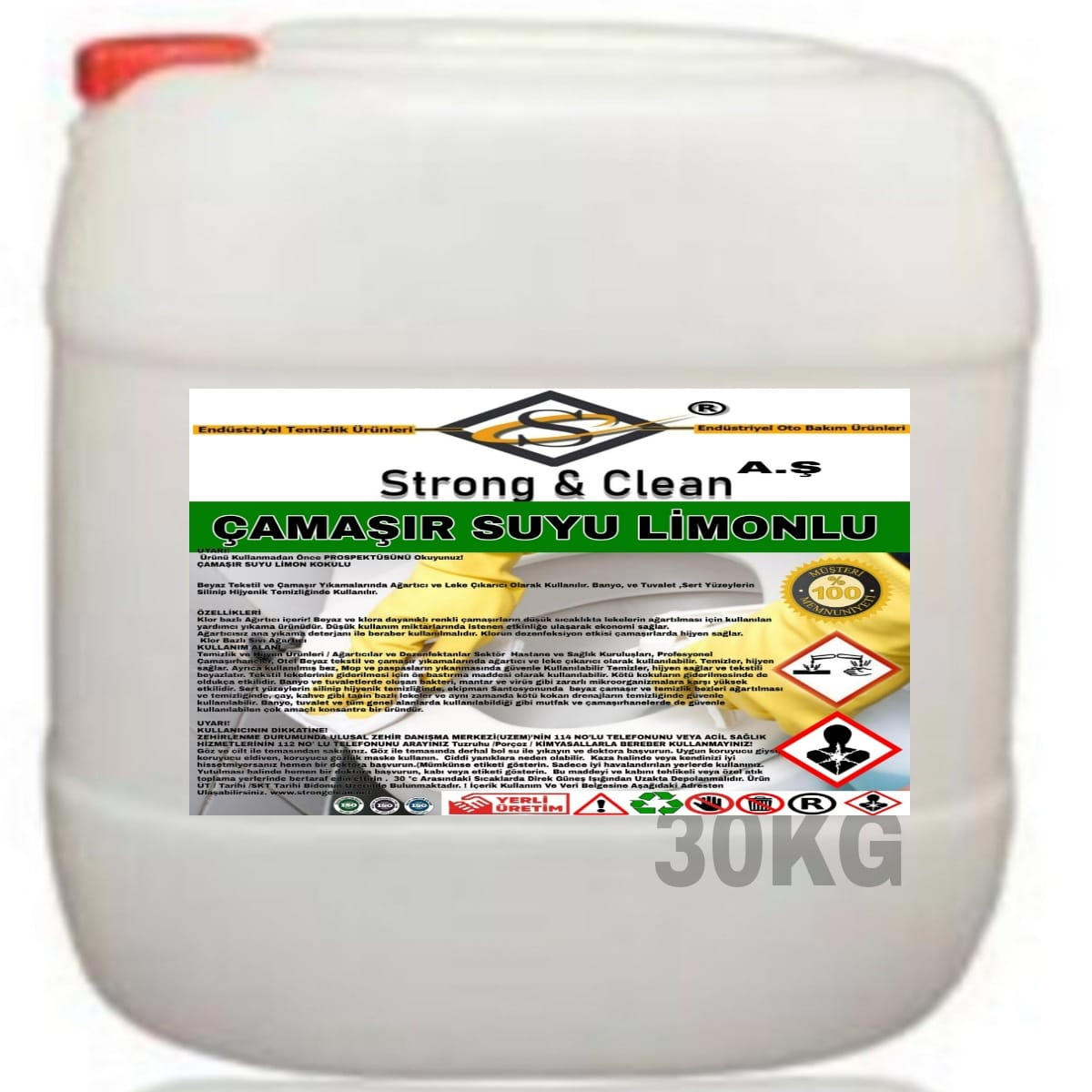 Strong & Clean Limon Kokulu Beyazlar İçin Sıvı Çamaşır Suyu 30 kg