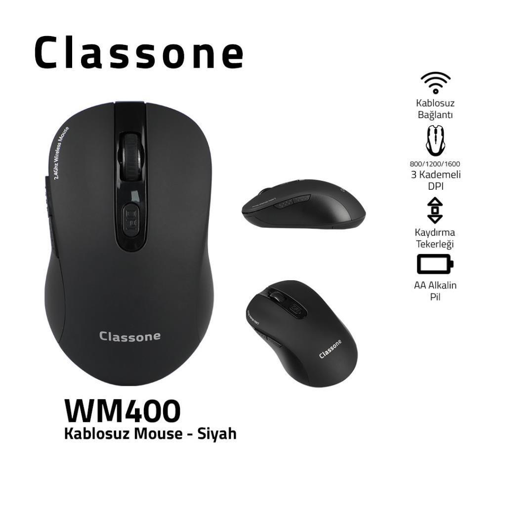 Classone WM400 Makrolu Kablosuz Siyah Optik Mouse