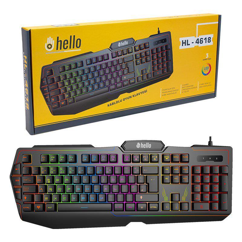 Hello HL-4618 Türkçe 104 Tuşlu Makrolu Kablolu Siyah Gaming Klavye