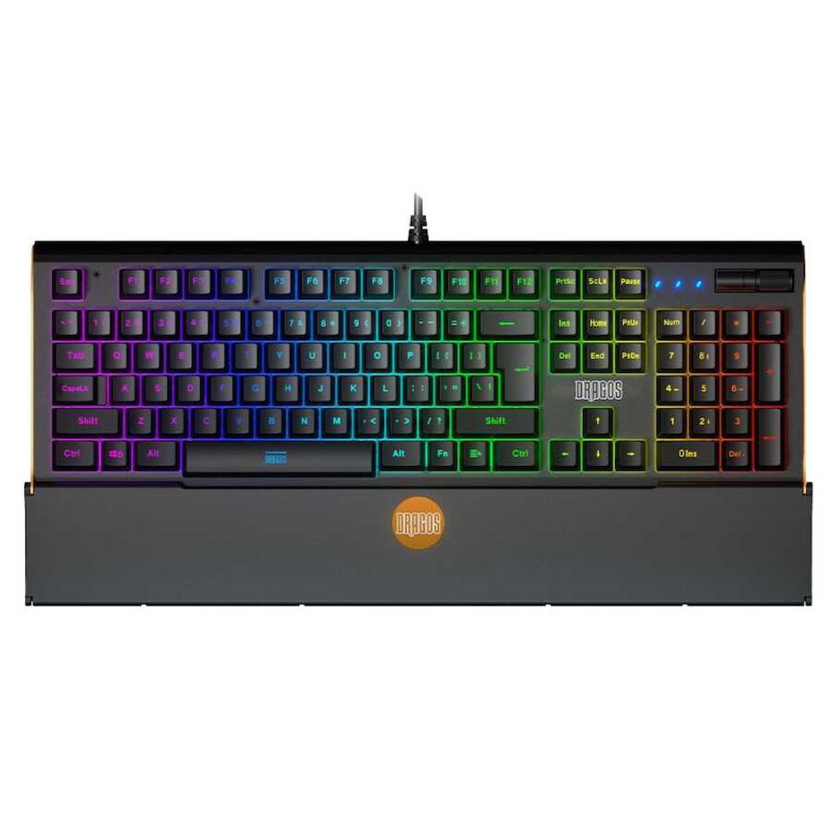 Dragos DM700-K Türkçe RGB 104 Tuşlu Blue Switch Makrolu Kablolu Siyah Bilek Destekli Mekanik Gaming Klavye