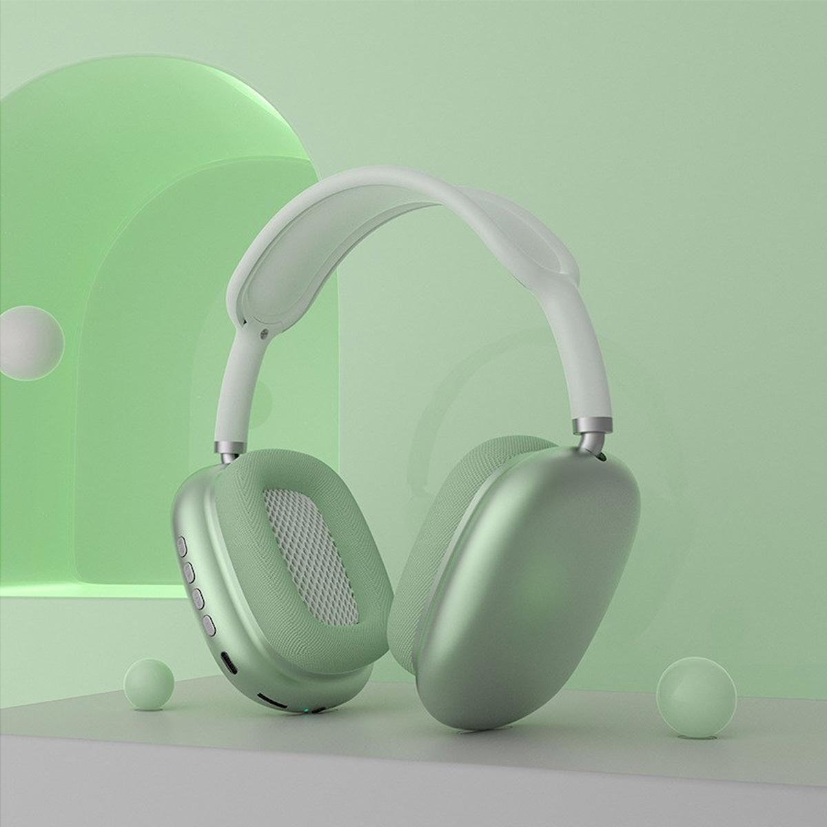Pazariz P9 Air 5.0 Kablosuz Kulak Üstü Bluetooth Kulaklık Yeşil