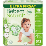 Bebem Natural 4 Numara Organik Cırtlı Bebek Bezi 3x104 Adet