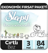 Sleepy Bio Natural 3 Numara Organik Cırtlı Bebek Bezi 84 Adet