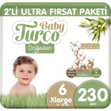 BabyTurco Doğadan 6 Numara Organik Cırtlı Bebek Bezi 230 Adet