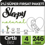 Sleepy Natural 4 Numara Organik Cırtlı Bebek Bezi 2x246 Adet