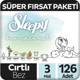 Sleepy Bio Natural 3 Numara Organik Cırtlı Bebek Bezi 126 Adet