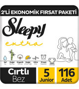 Sleepy Extra 5 Numara Organik Cırtlı Bebek Bezi 2x116 Adet
