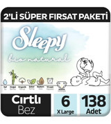 Sleepy Bio Natural 6 Numara Organik Cırtlı Bebek Bezi 2x138 Adet