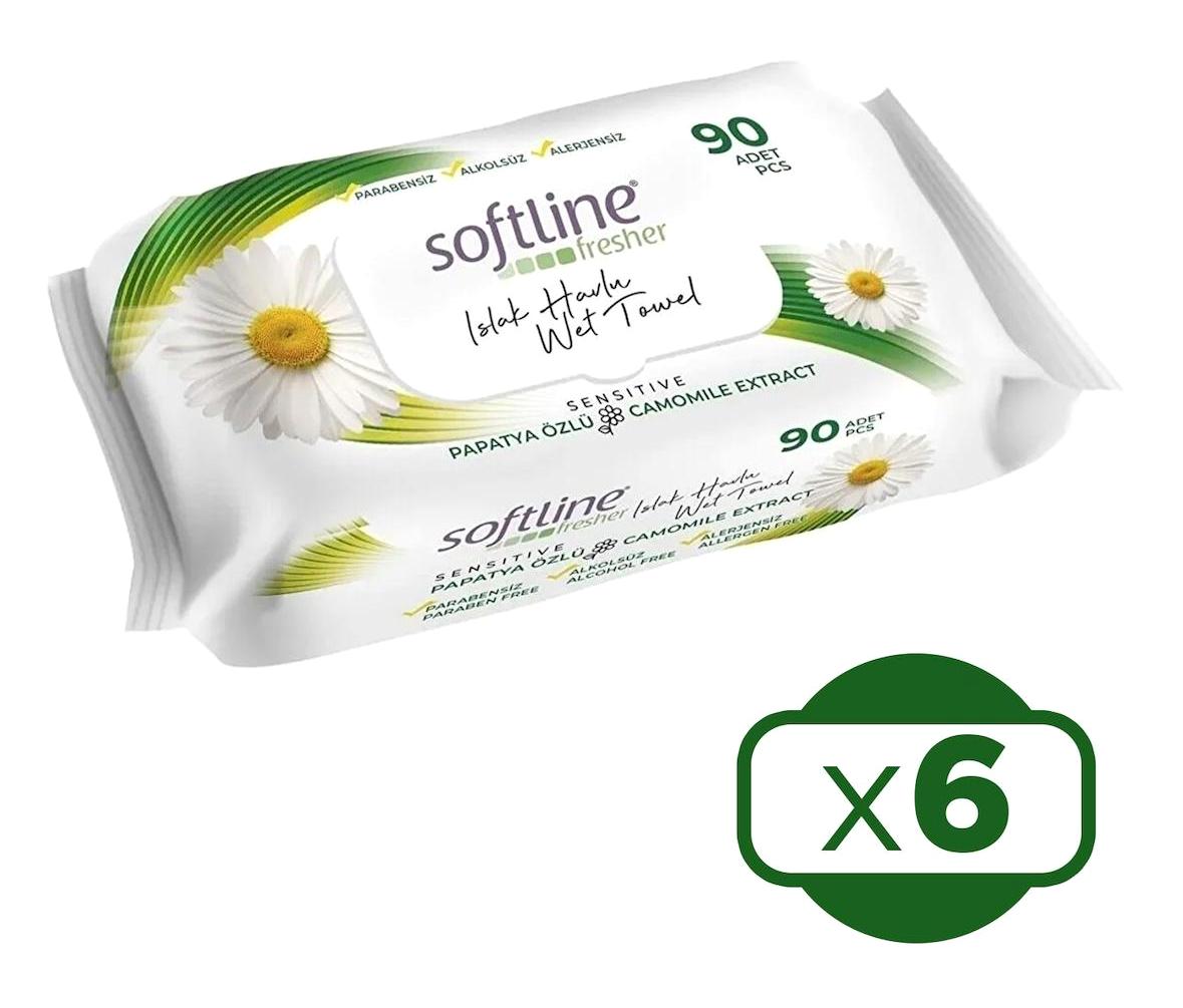 Softline Sensitive Papatya 90 Yaprak 6'lı Paket Islak Mendil