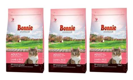 Bonnie Kuzu Etli Pirinçli Yetişkin Kuru Kedi Maması 3x1.5 kg
