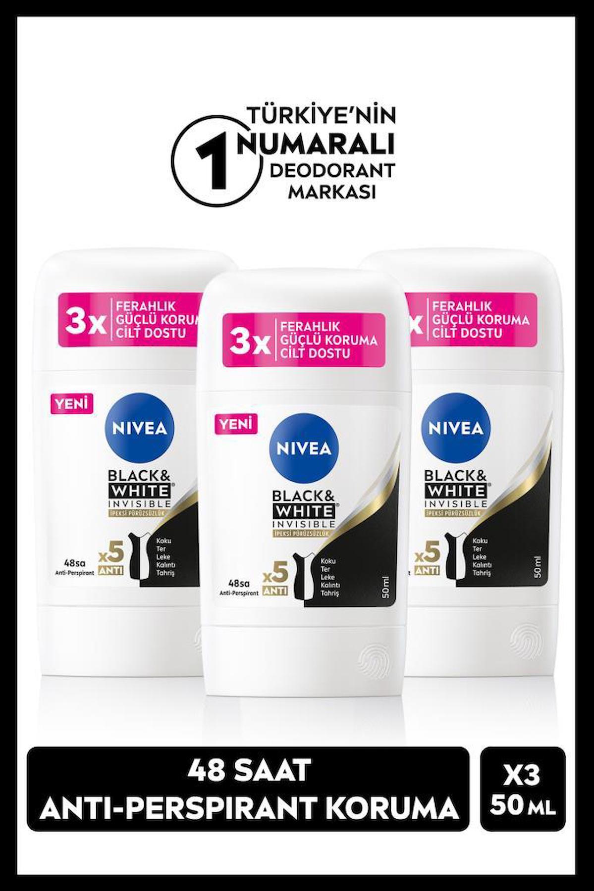 Nivea Black&White Invisible İpeksi Pürüzsüzlük Stick Kadın Deodorant 3x50 ml