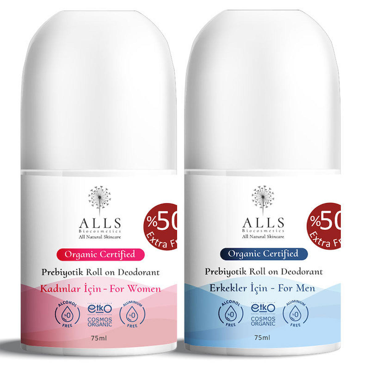 Alls Biocosmetics Organic Certified Roll-On Erkek Kadın Deodorant Seti 75 ml+75 ml