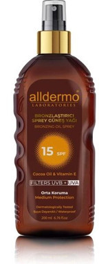Alldermo 15 Faktör Vücut İçin Bronzlaştırıcı Yağ 200 ml