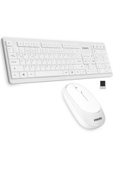 Philips Spt6314 C314 Sessiz Ergonomik Beyaz Kablosuz Klavye Mouse Seti