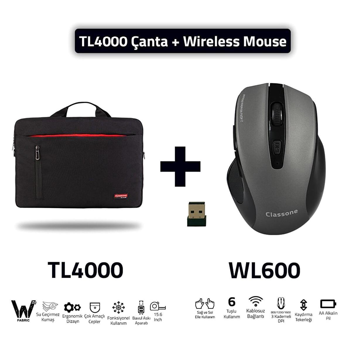 Classone TL4000 15.6 inç Kumaş Laptop Postacı Çantası Siyah