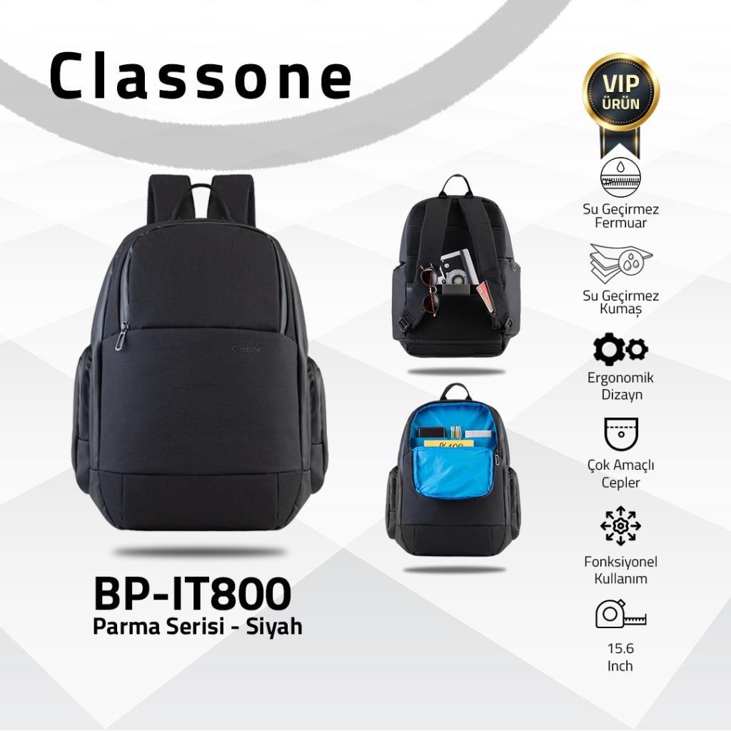 Classone BP-IT800 Parma 15.6 inç Kumaş Su Geçirmez Laptop Sırt Çantası Siyah