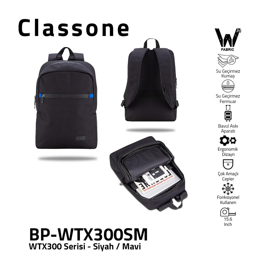 Classone BP-WTX300SM 15.6 inç Kumaş Su Geçirmez Laptop Sırt Çantası Mavi-Siyah